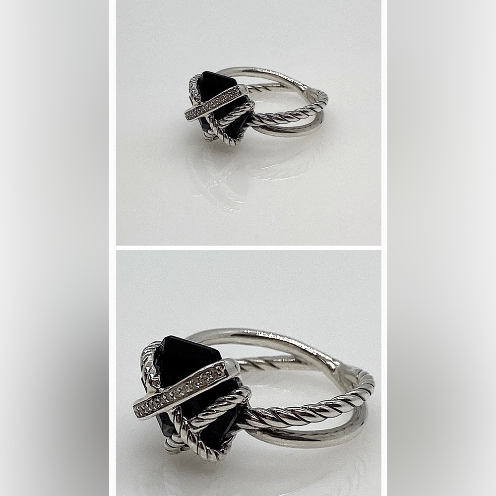David Yurman Black Onyx bypass ring with Diamond accent.